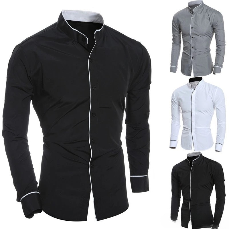 Mandarin Collar Formal Shirt Slim Fit - Camisas Masculinas Slim Fit de Manga