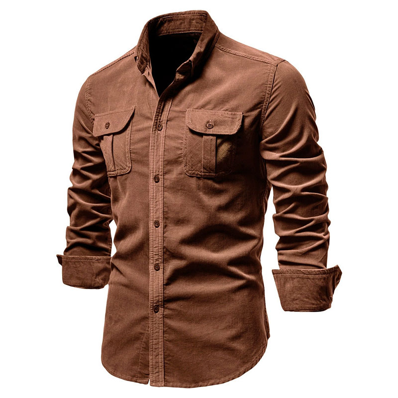Corduroy Button Up Shirt Men - Camisa casual de veludo masculino jaqueta