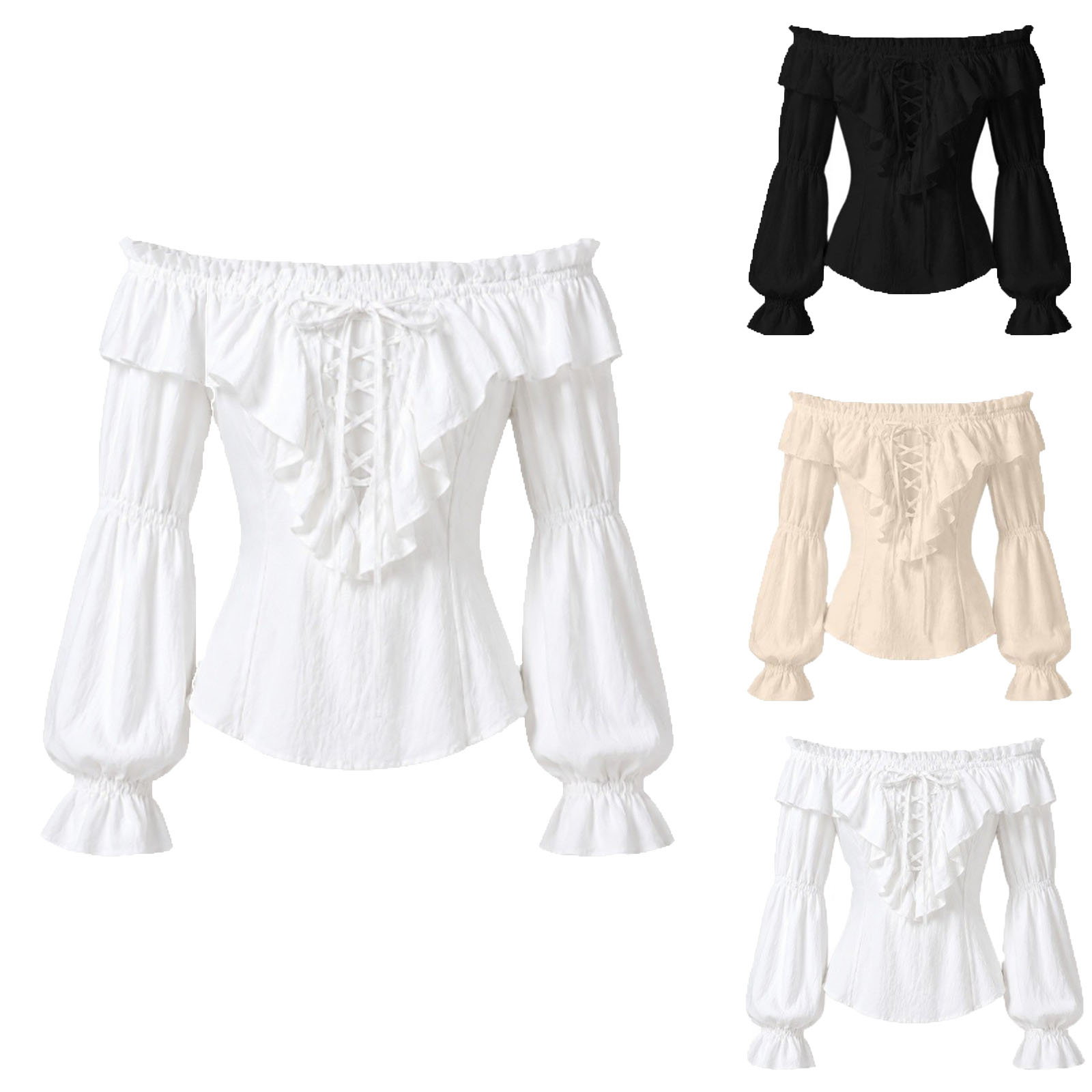 Medieval Gothic Lace Up Pirate Shirt - Camisa de Pirata Feminina, Blusa Gótica