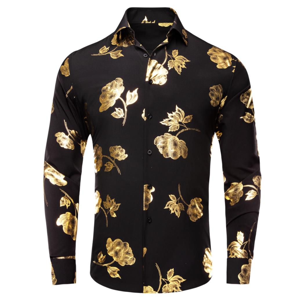 Mens Satin Silk Dress Shirt - Camisa de seda de manga longa