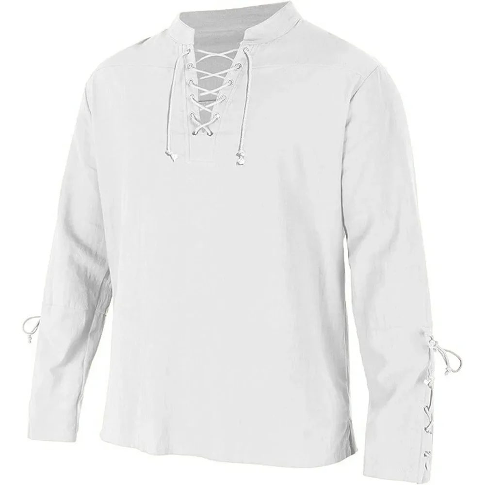 Medieval Gothic Lace Up Pirate Shirt - Vestido pirata medieval masculino, camisas de