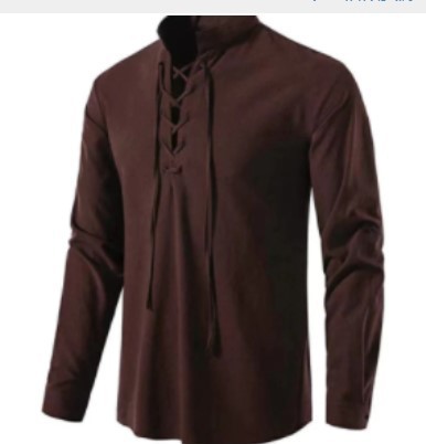 Medieval Gothic Lace Up Pirate Shirt - Camisa Masculina Pirata Viking Retrô Renascentista