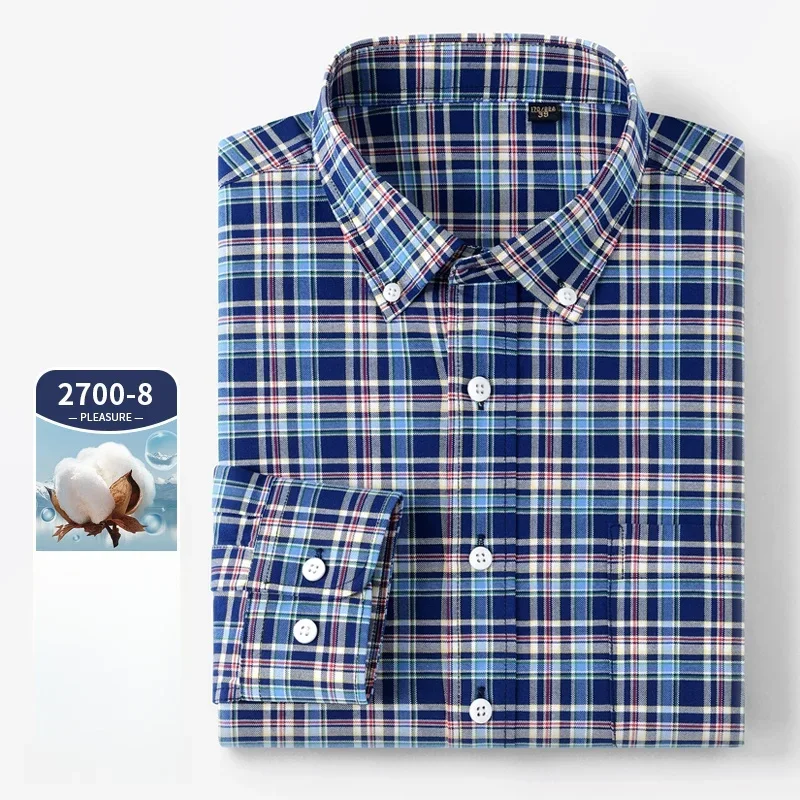 Oxford Cotton Casual Shirt Business - Camisa de manga longa de alta