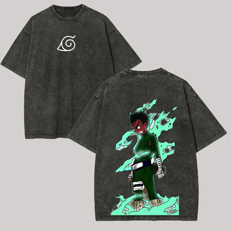 Acid Wash Vintage Graphic T Shirt - Camiseta Rock Lee Eight Gates Naruto