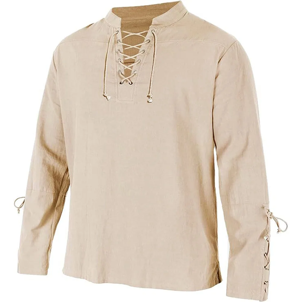 Medieval Gothic Lace Up Pirate Shirt - Camisas de manga longa masculinas rendas