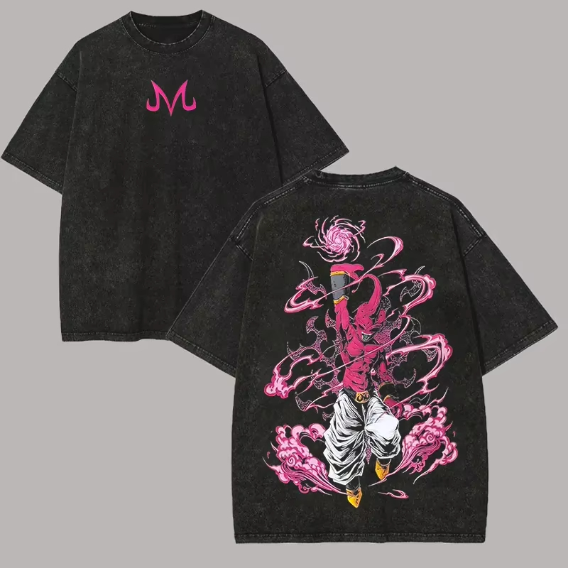 Acid Wash Vintage Graphic T Shirt - Camiseta Buu Dragon Ball Z Anime