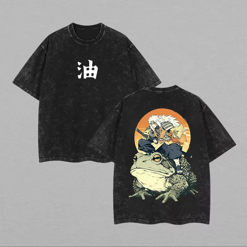 Acid Wash Vintage Graphic T Shirt - Camiseta Masculina 2026 Jiraiya Naruto Toad