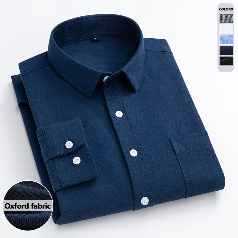 Oxford Cotton Casual Shirt Business - Azul marinho oxford camisa masculina de