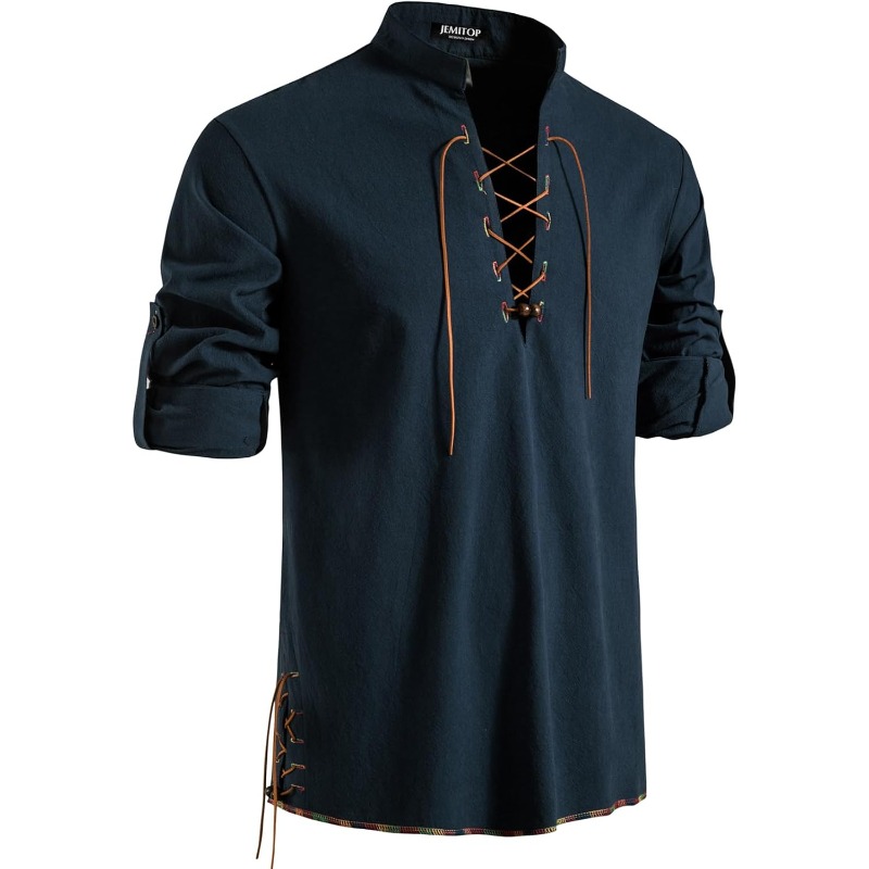 Medieval Gothic Lace Up Pirate Shirt - Camisa pirata masculina viking retro renascentista