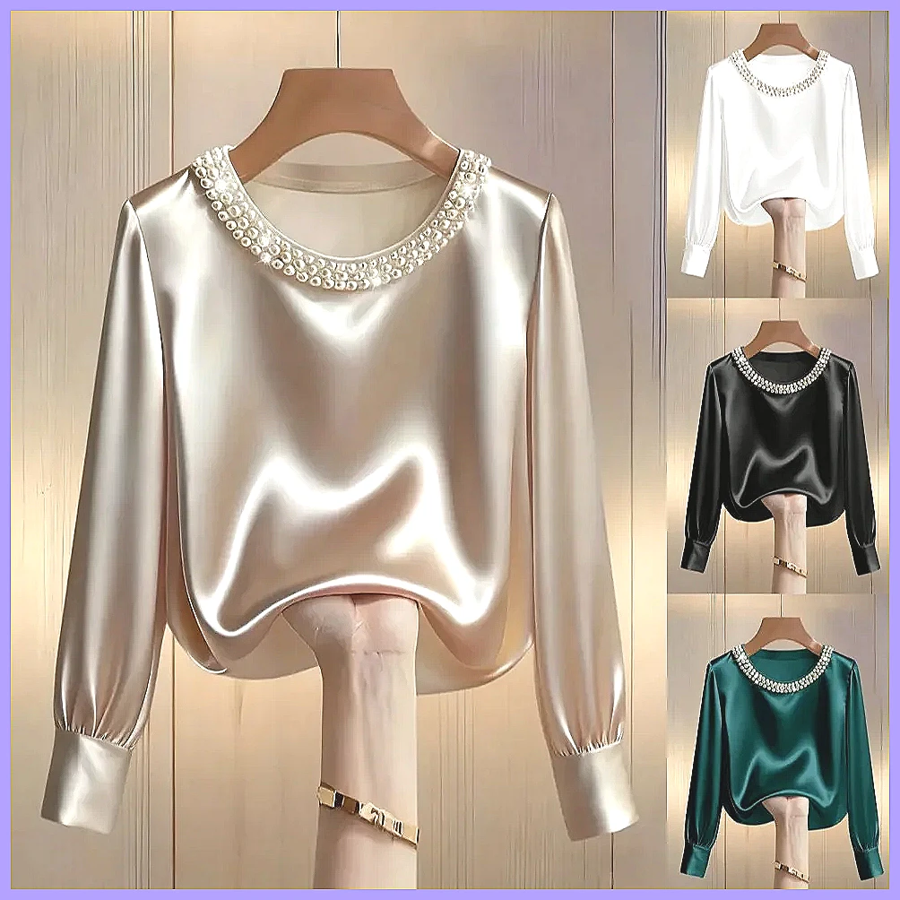 Shirts - Blusa Elegante de Cetim com Contas