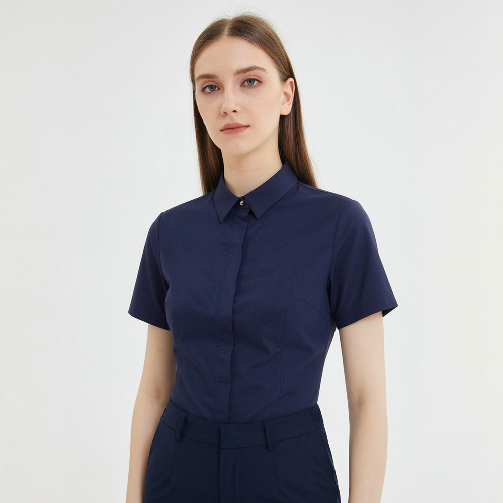 Breathable Bamboo Fiber Shirt Non Iron - Blusa feminina de manga curta, sem