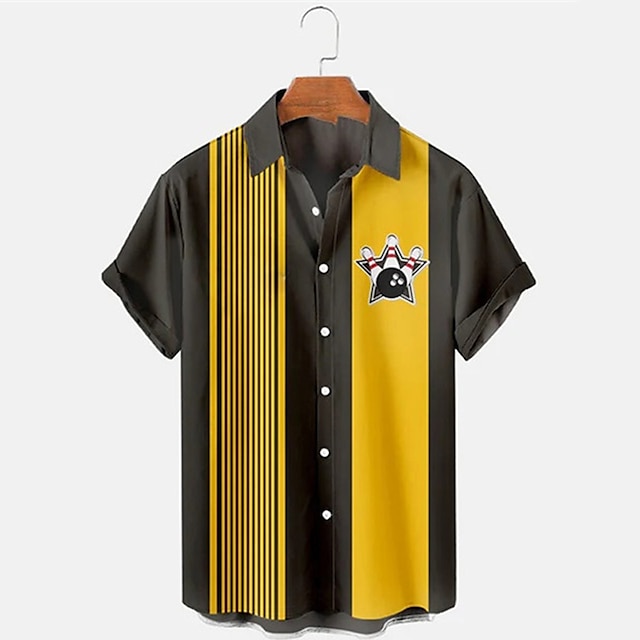 Short Sleeve Bowling Shirt Retro - Camisa Masculina de Manga Curta com