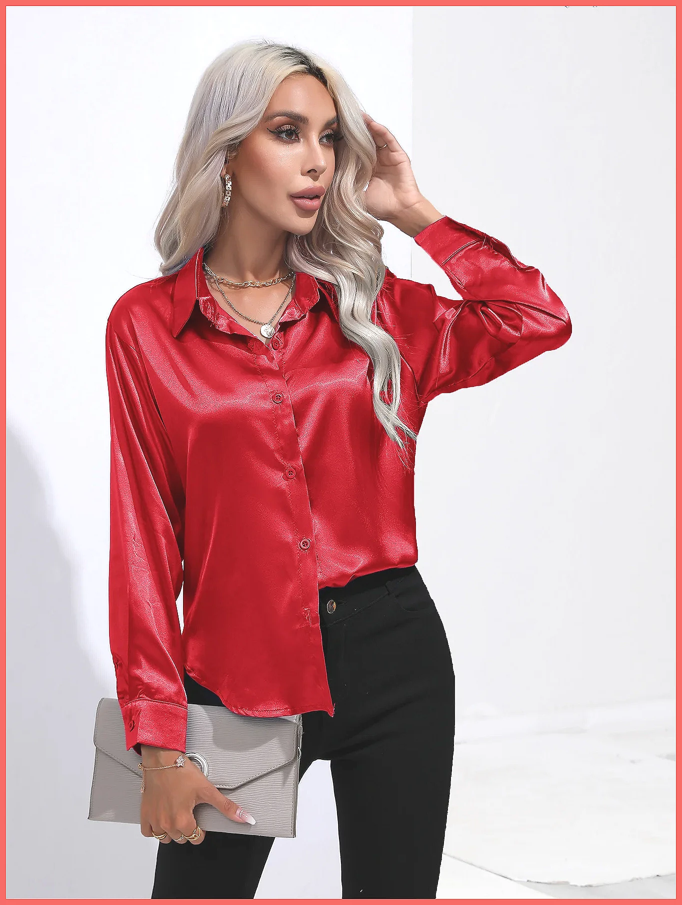 Shirts - Camisa de Cetim Feminina Primavera Verão