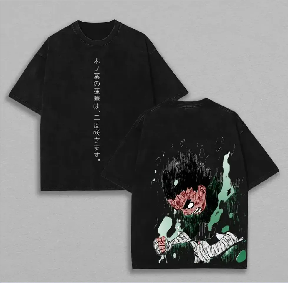 Acid Wash Vintage Graphic T Shirt - Camiseta Rock Lee Naruto Masculina com