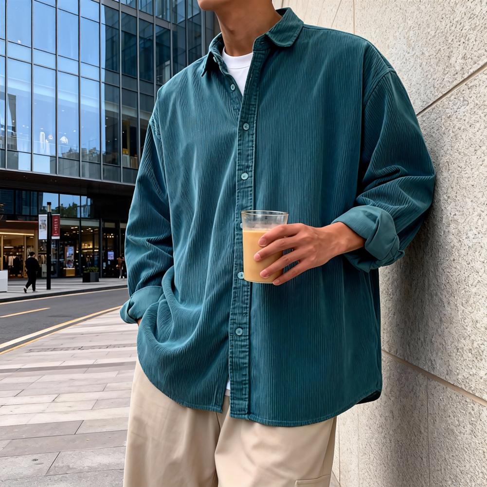 Corduroy Button Up Shirt Men - Nova Camisa Masculina de Veludo Cotelê