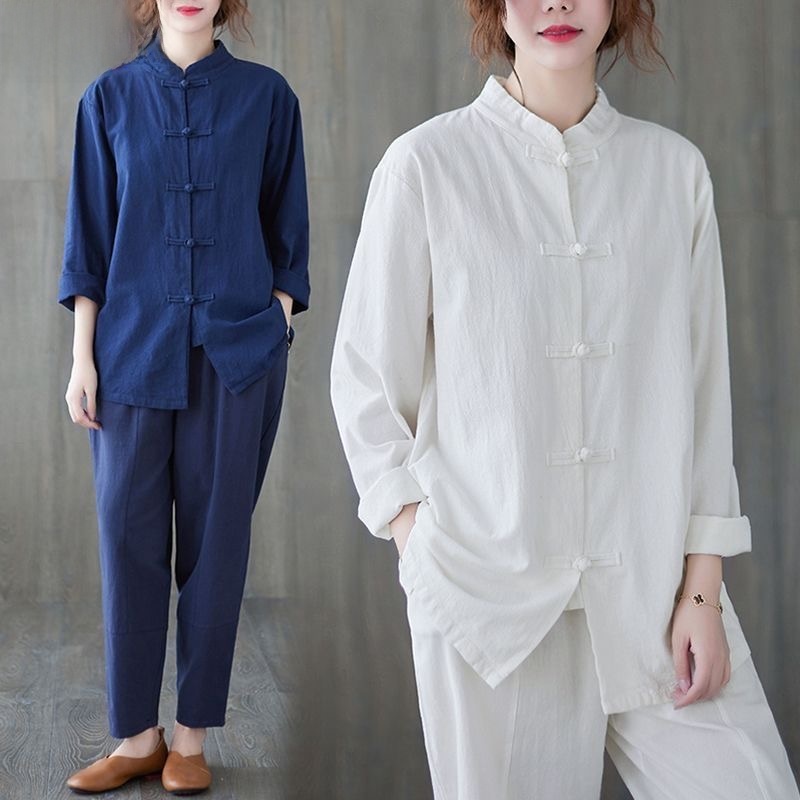 Mens Linen Shirt Long Sleeve - Camisa Solta de Algodão e Linho
