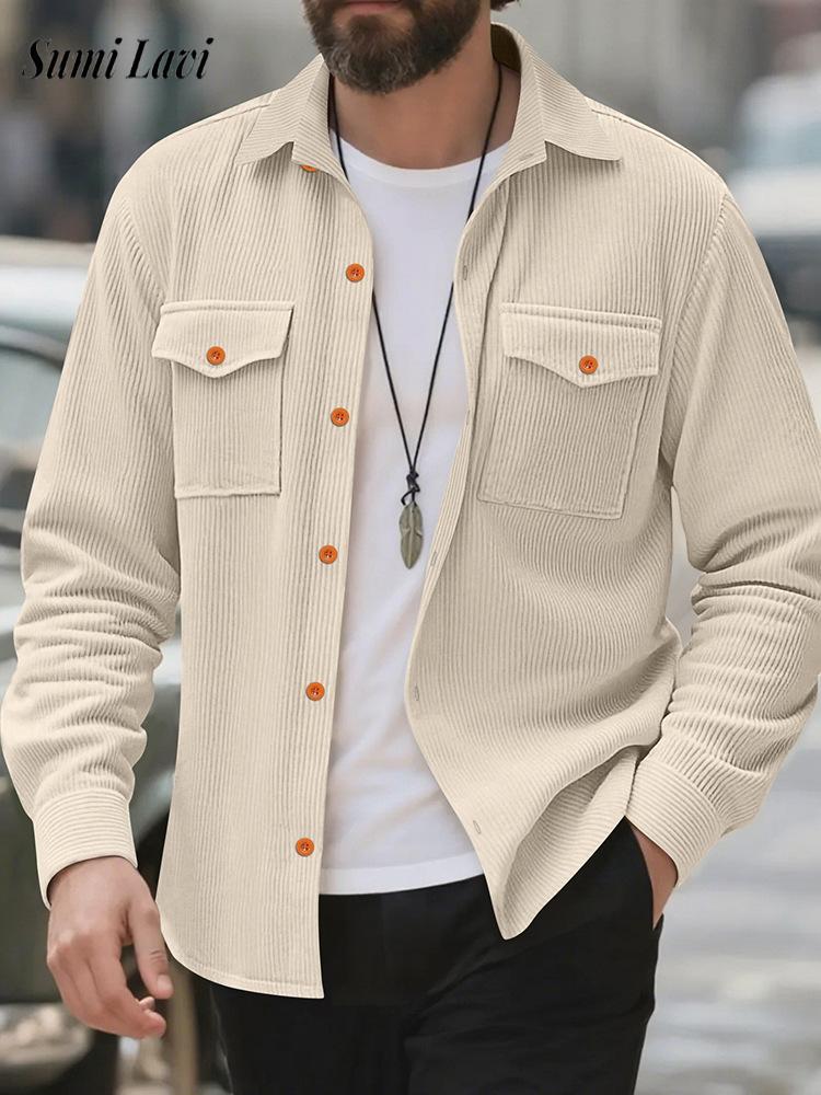 Corduroy Button Up Shirt Men - Camisa de veludo masculina casual jaqueta