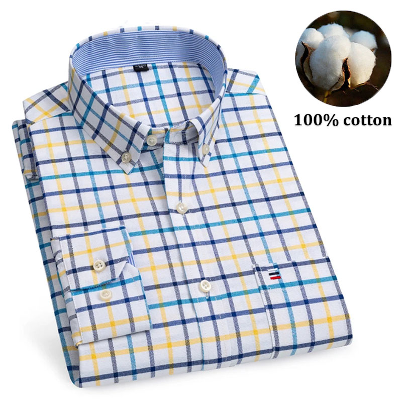 Oxford Cotton Casual Shirt Business - Camisas masculinas 100% algodão manga comprida