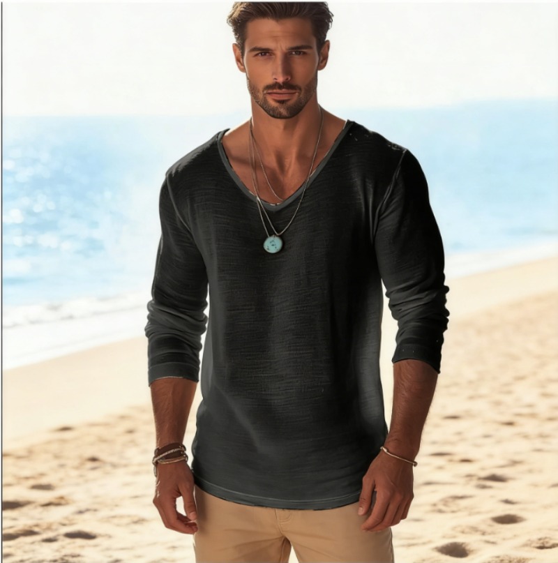 Mens Linen Shirt Long Sleeve - Camiseta Masculina Casual de Linho com