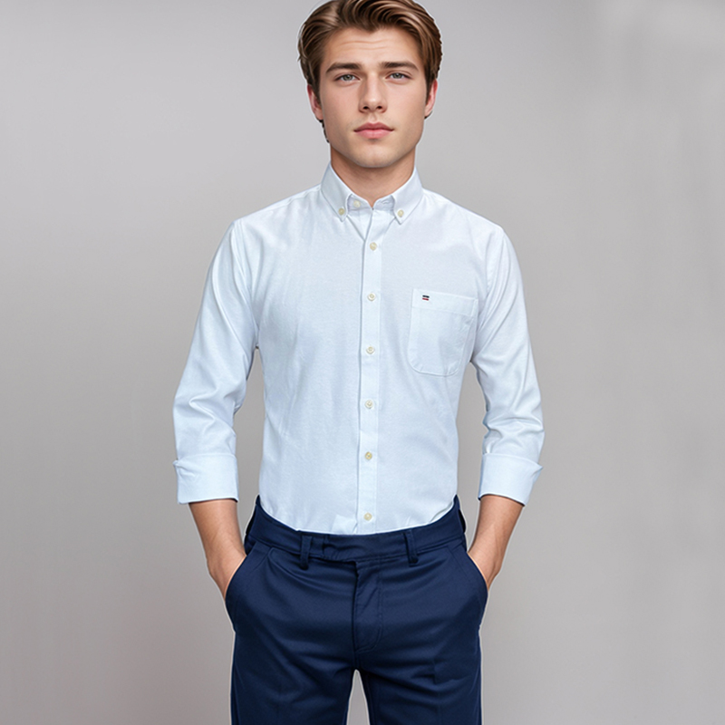 Oxford Cotton Casual Shirt Business - Camisa masculina 100% algodão manga longa
