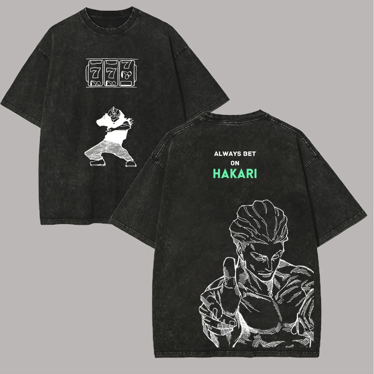 Acid Wash Vintage Graphic T Shirt - Camiseta Jujutsu Kaisen Hakari: Aposte Sempre