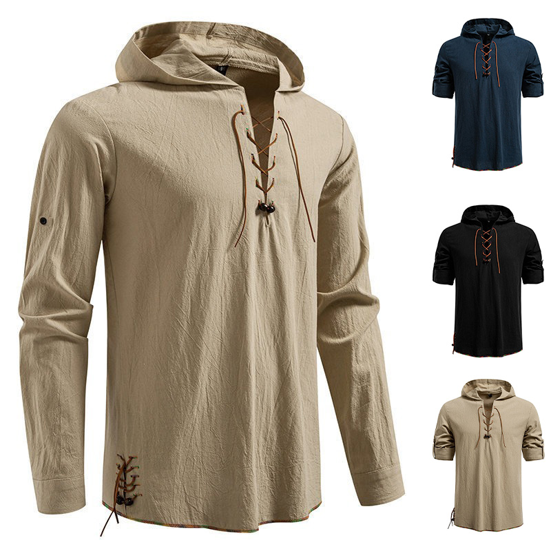 Medieval Gothic Lace Up Pirate Shirt - Camiseta masculina de manga comprida com