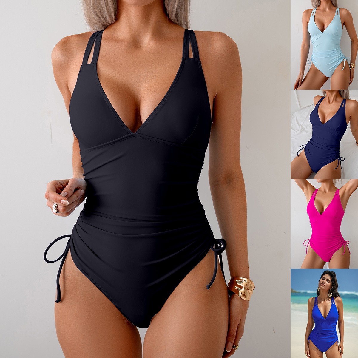 Suits - Maiô Preto Sólido com Decote em