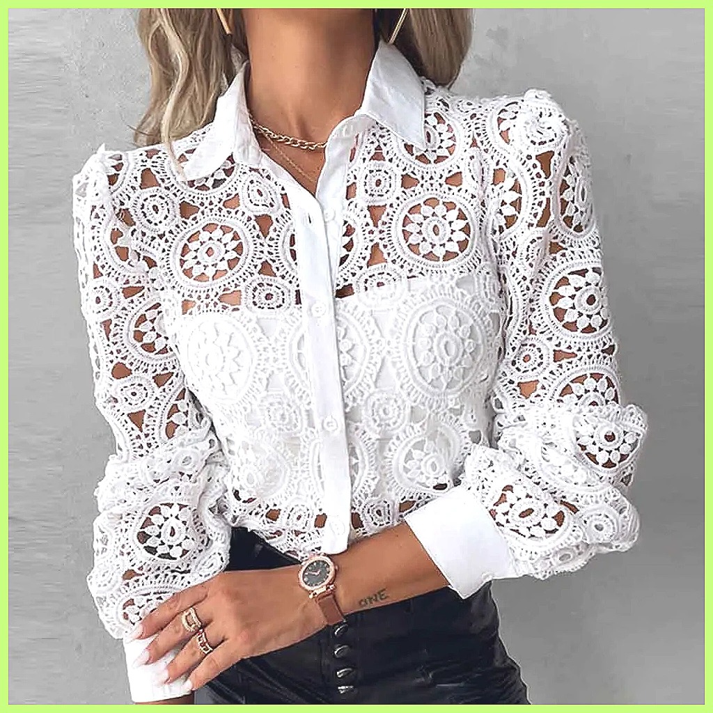 Shirts - Camisa Branca de Renda Feminina 2025,