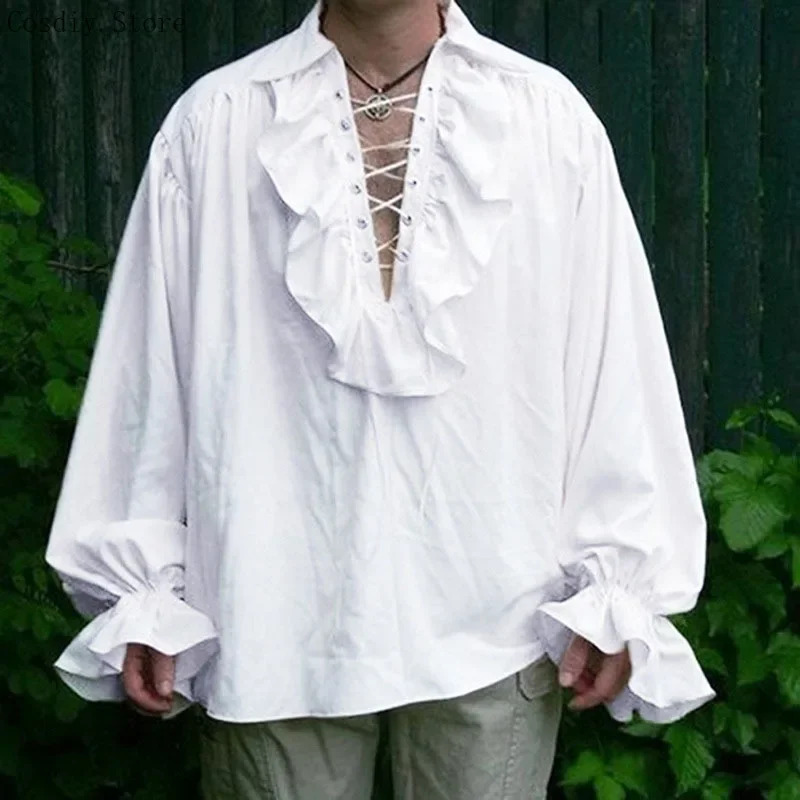 Medieval Gothic Lace Up Pirate Shirt - S-5XL medieval pirata halloween vampiro traje