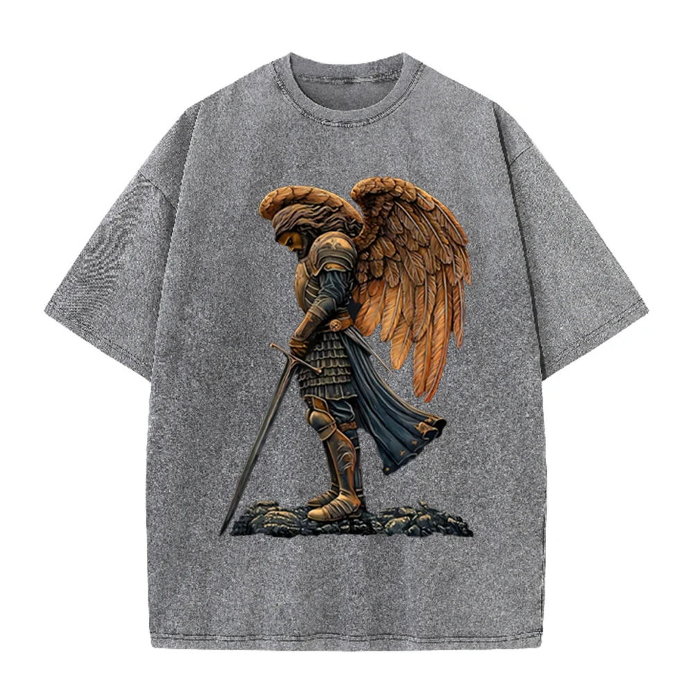 Acid Wash Vintage Graphic T Shirt - Camiseta Oversize Casual Cinza Lavada com