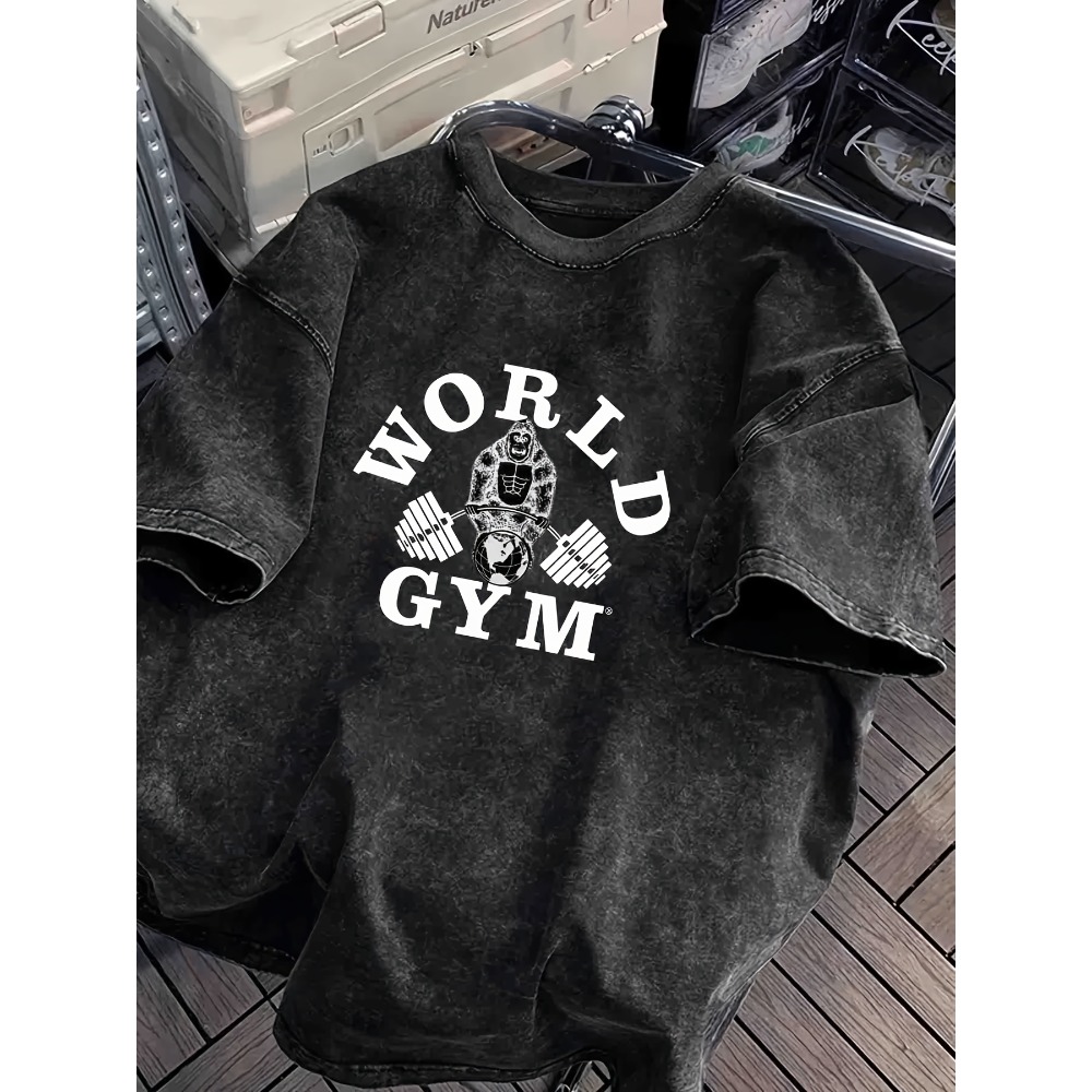 Acid Wash Vintage Graphic T Shirt - Camiseta Vintage World Gym Gorilla Lifting