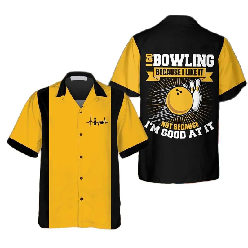 Short Sleeve Bowling Shirt Retro - Camisa clássica retrô com estampa de