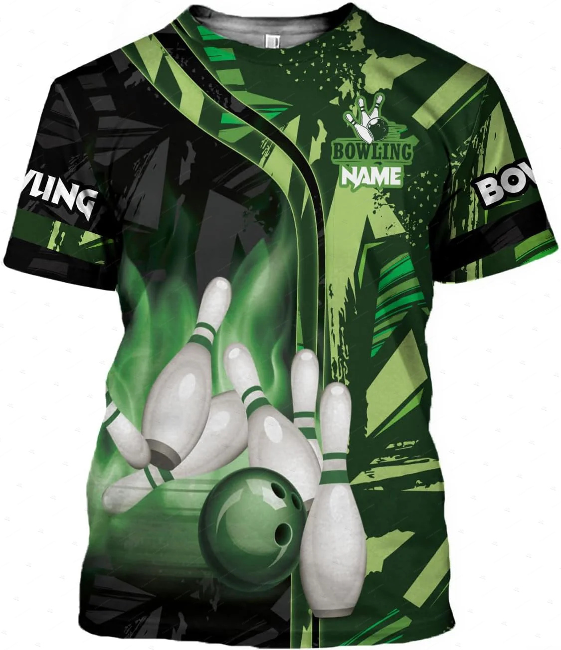 Short Sleeve Bowling Shirt Retro - Nome personalizado gradiente boliche chama graffiti