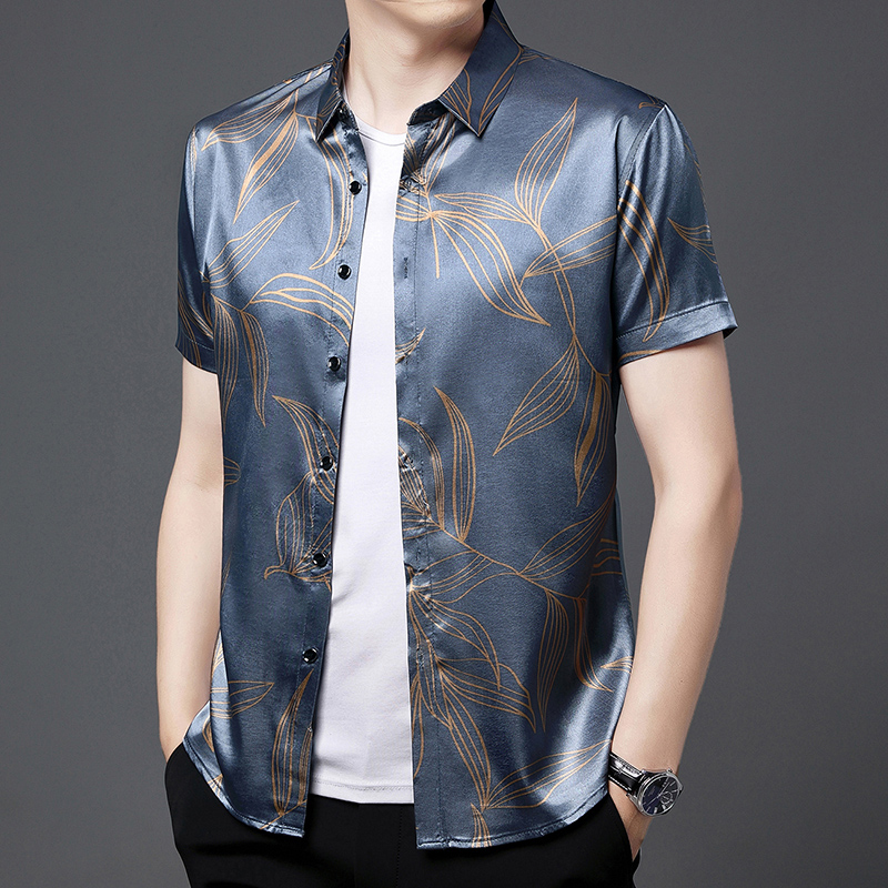 Mens Satin Silk Dress Shirt - Verão 2022 roupas de seda masculina