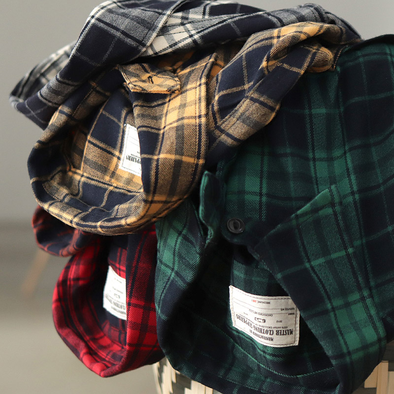 Flannel Plaid Shirt Heavy Weight - Outono novo japonês retro 300g pesado