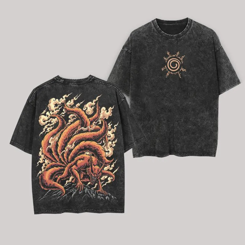 Acid Wash Vintage Graphic T Shirt - Camiseta Kurama Kyuubi Naruto Vintage Acid