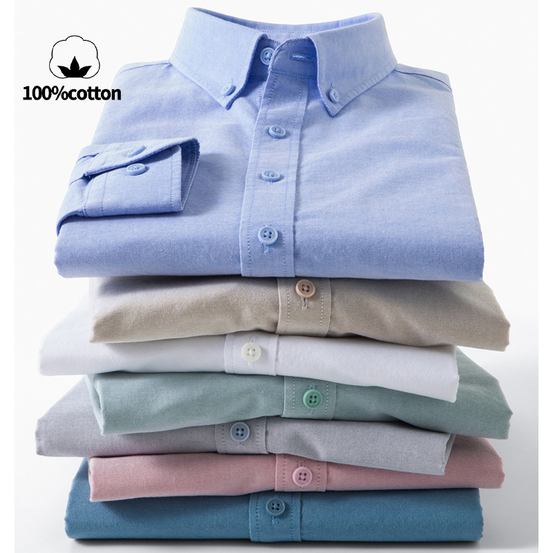 Mandarin Collar Formal Shirt Slim Fit - Camisa Oxford Masculina 100% Algodão -