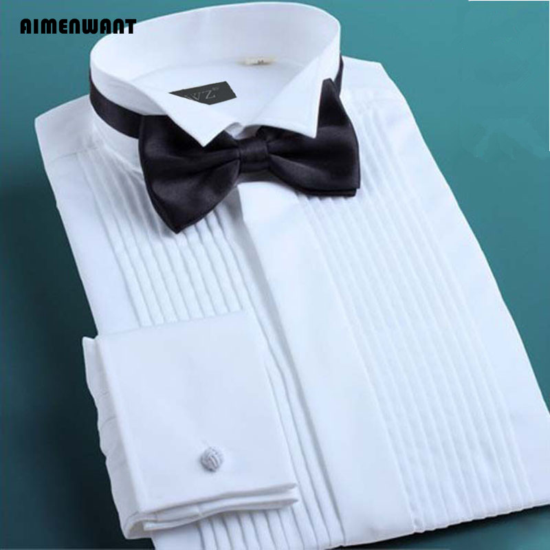 Mandarin Collar Formal Shirt Slim Fit - AIMENWANT-camisa smoking branca para homens, coreano