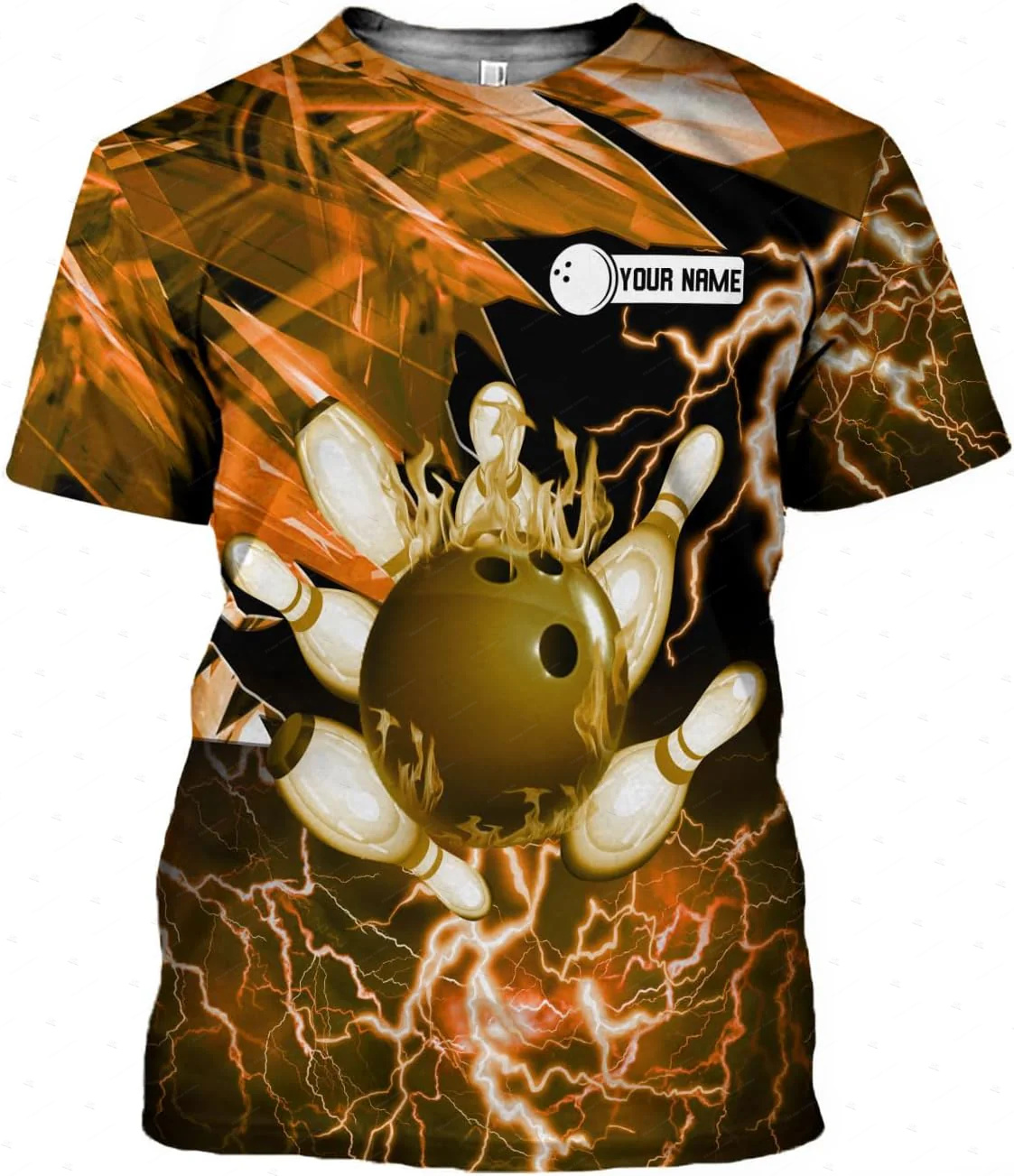 Short Sleeve Bowling Shirt Retro - Nome personalizado gradiente boliche chama graffiti