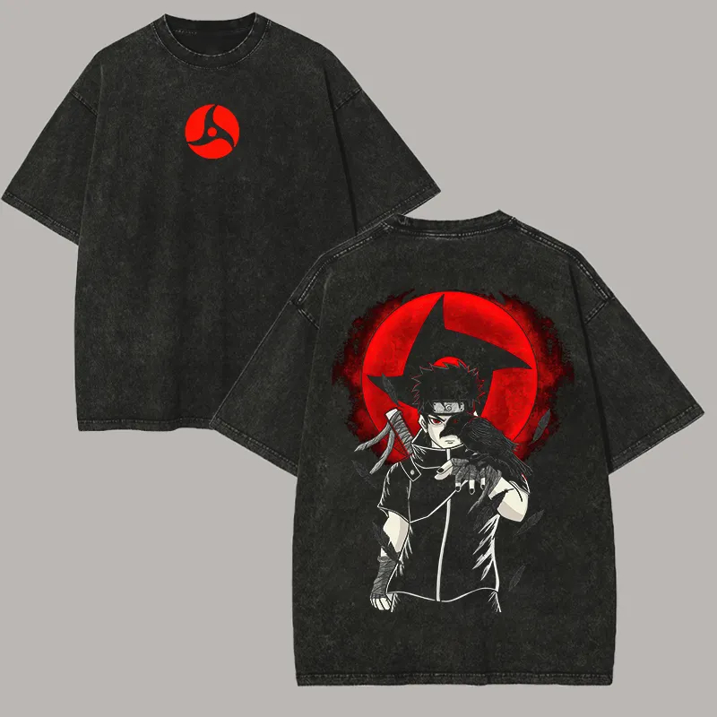 Acid Wash Vintage Graphic T Shirt - Camiseta Naruto Shisui Uchiha Mangekyo Sharingan