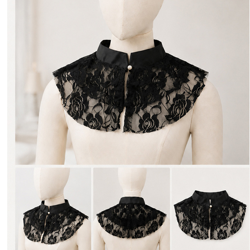 Shirts - Elegante Gola Falsa de Renda Floral