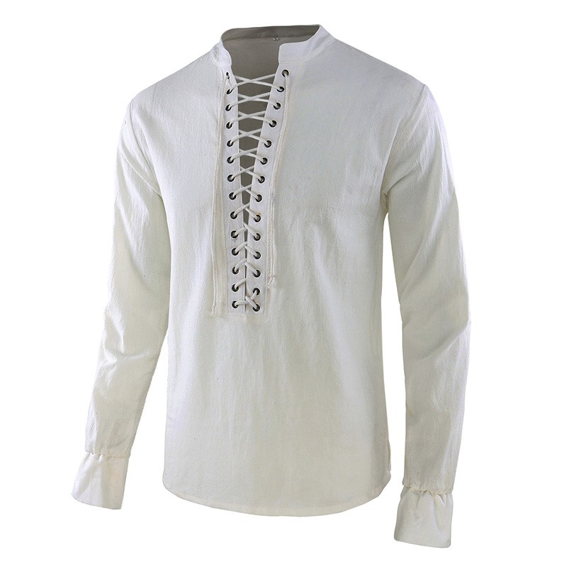 Mens Linen Shirt Long Sleeve - Camisa Renascentista Masculina, Top Pirata Medieval
