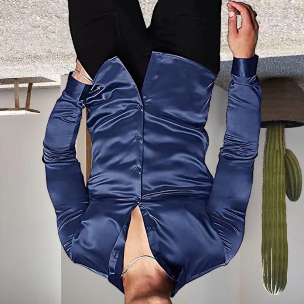 Mens Satin Silk Dress Shirt - Camisa Masculina Elegante de Cetim Brilhante