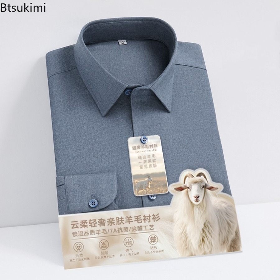 Mandarin Collar Formal Shirt Slim Fit - Nova alta qualidade lã modal camisas