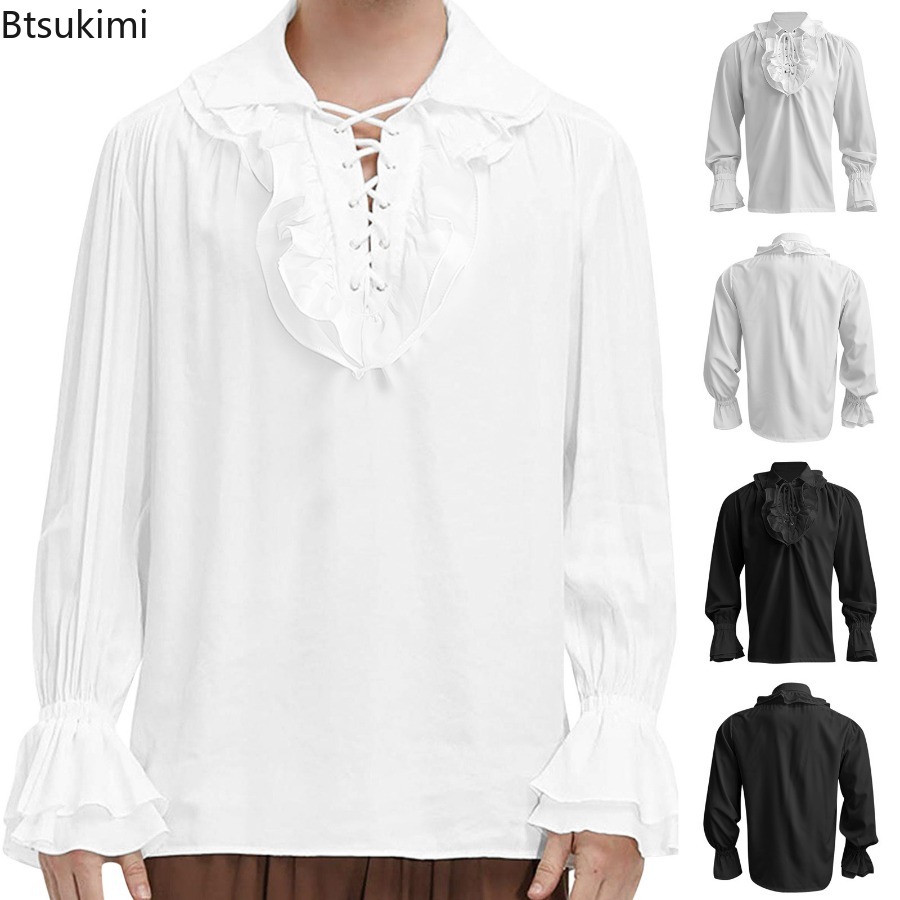 Medieval Gothic Lace Up Pirate Shirt - Camisa masculina medieval renascentista pirata vitoriana