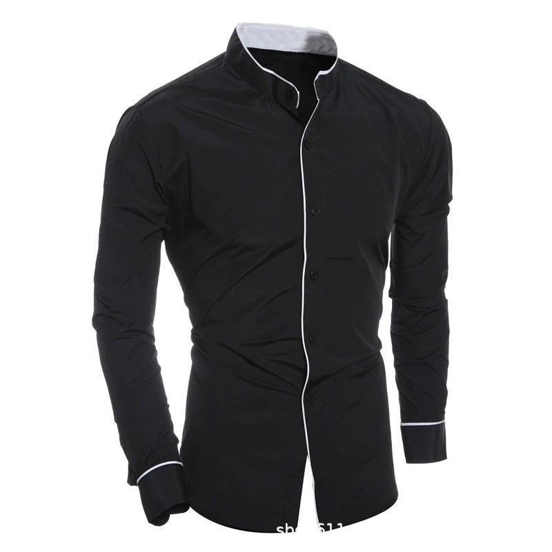 Camisas Masculinas Slim Fit de - Mandarin Collar Formal Shirt Slim Fit avaliação e preço