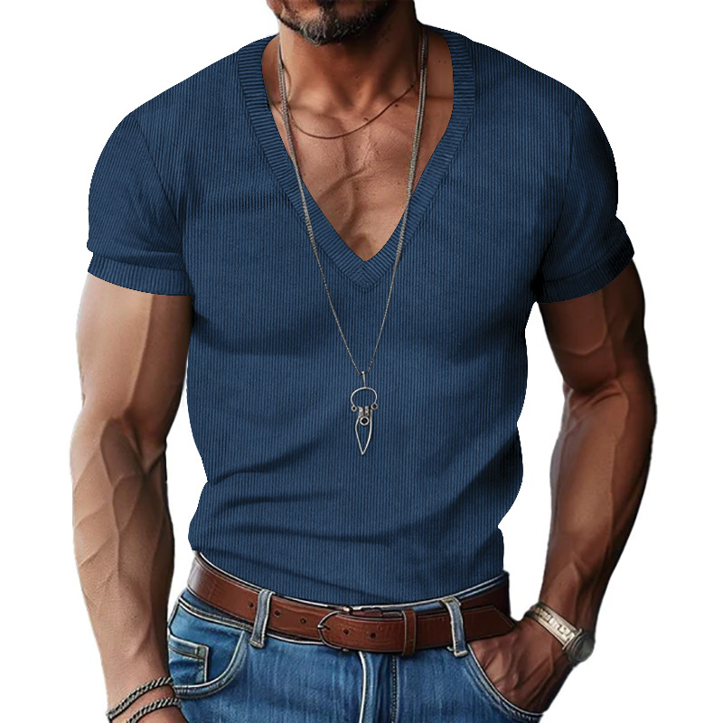 Camiseta Casual Slim de Verão  - Corduroy Button Up Shirt Men avaliação e preço