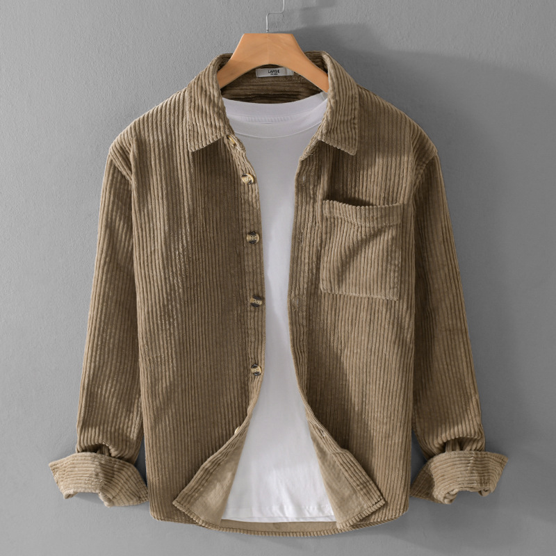 Camisa Masculina de Veludo Cot - Corduroy Button Up Shirt Men avaliação e preço