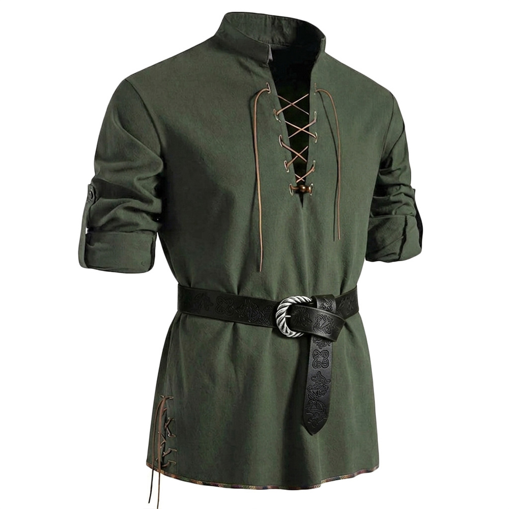 Camisa masculina de algodão co - Medieval Gothic Lace Up Pirate Shirt avaliação e preço