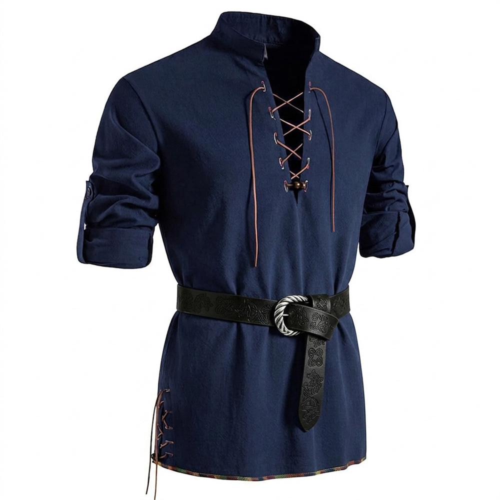 Camisa masculina de algodão co - Medieval Gothic Lace Up Pirate Shirt avaliação e preço